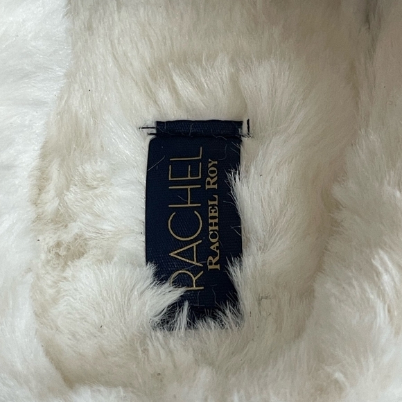 RACHEL Rachel Roy Black White Chenille Knit Fur Bow Slip-On Memory Foam Slippers - Picture 6 of 7